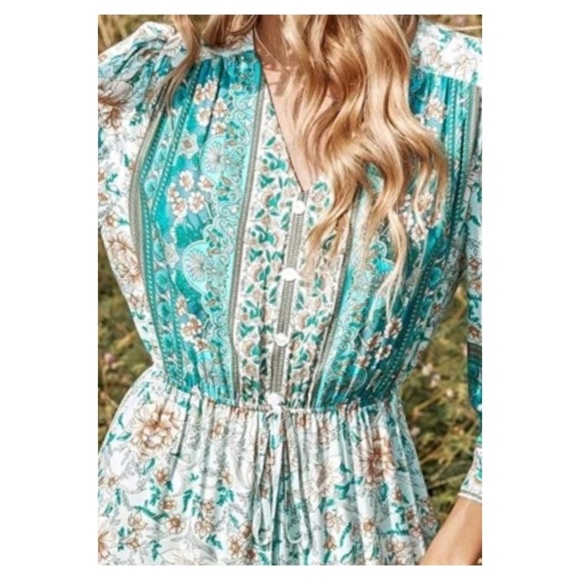 Aqua Floral Print Cottagecore Size 6 - Picture 4 of 9